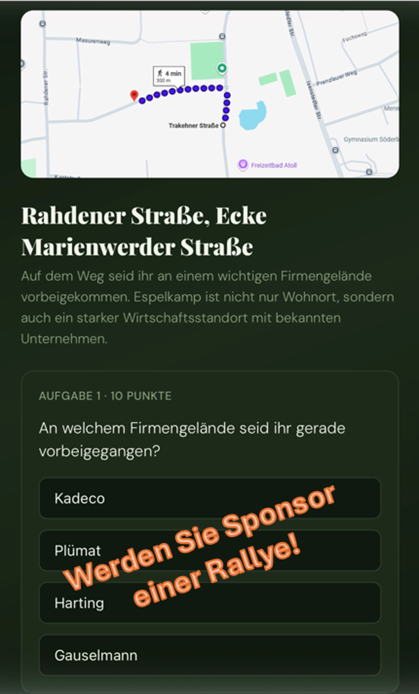 Sponsoren-Station mit Markenintegration während der Espelkamp Entdecker Rallye